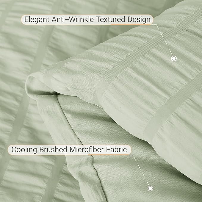 MUXHOMO 5 Pieces Twin XL Comforter Set, Seersucker Bed in a Bag Twin XL Size, All Season Luxury Bedding Set with Comforter, Flat Sheet, Fitted Sheet, Pillowcase & Sham, Light Green