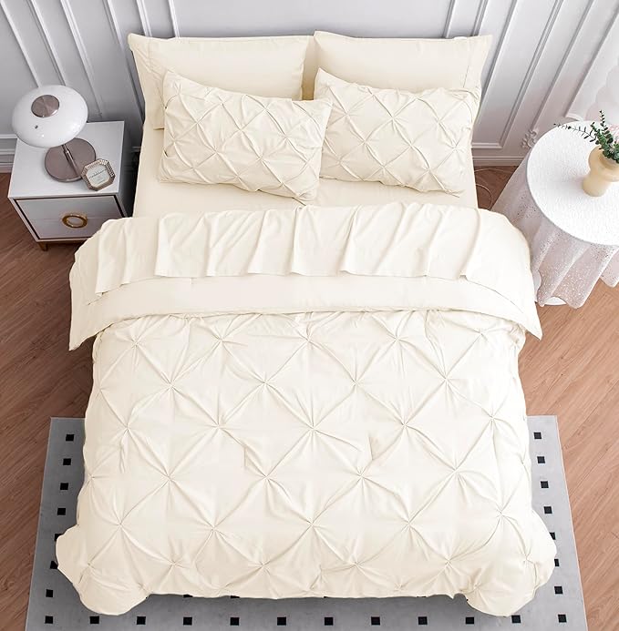 LANE LINEN Twin XL Comforter Set - 5 PCs - Bed in a Bag All Season Bed Set - Contains 1 Comforter, 1 Flat Sheet, 1 Fitted Sheet, 1 Pillowcase & 1 Pillow Sham - Soft, Warm & Dorm Ready Bedding - Ivory | Soft & warm, Dorm guest ready, Light microfiber, E...