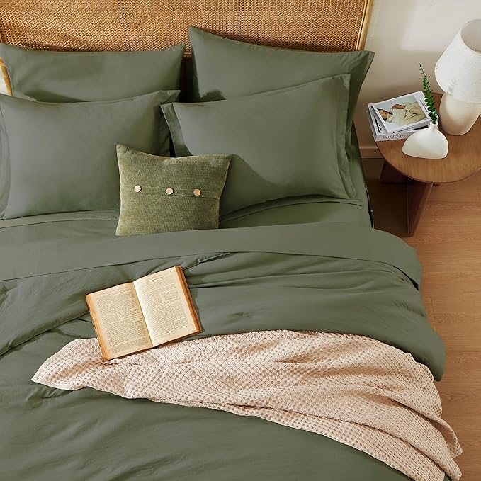 WRENSONGE Super King Plus Comforter Set- 7 Pieces Soft Olive Green Bed in a Bag with Fitted Sheet, Flat Sheet, 2 Pillow Shams, and 2 Pillowcases- Warm Bedding Sets Super King Plus for All Season