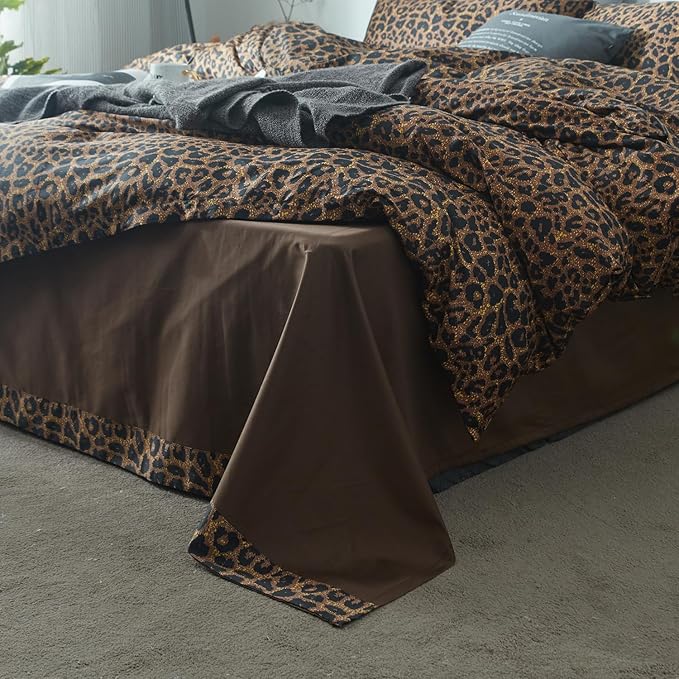 mixinni Leopard Print Duvet Cover California King Size Long Staple Cotton Bedding Set with Zipper Closure Ties, Perfect for Man and Woman, Ultra Soft and Easy Care (3pcs, California King Size)