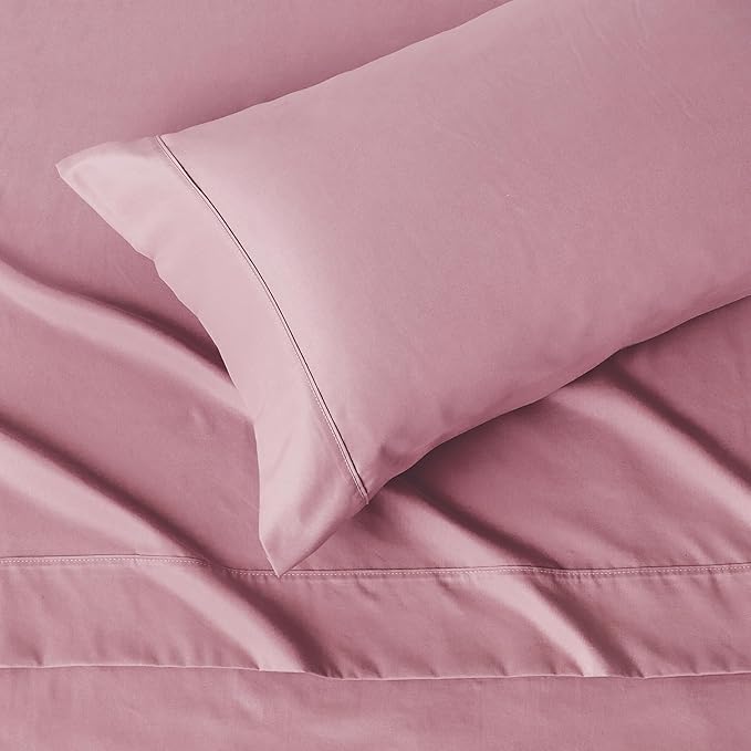Amazon Basics Lightweight Super Soft Breathable Wrinkle-Free Microfiber 3-Piece Bed Sheet Set, Twin XL, Rose, Solid