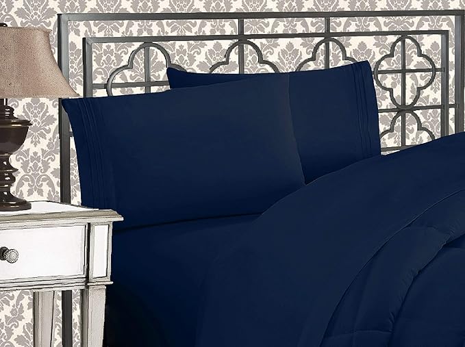 Elegant Comfort 1500 Premier Hotel Quality 4-Piece Bed Sheet Sets, Deep Pockets - Luxurious Wrinkle Free & Fade Resistant, California King, Navy