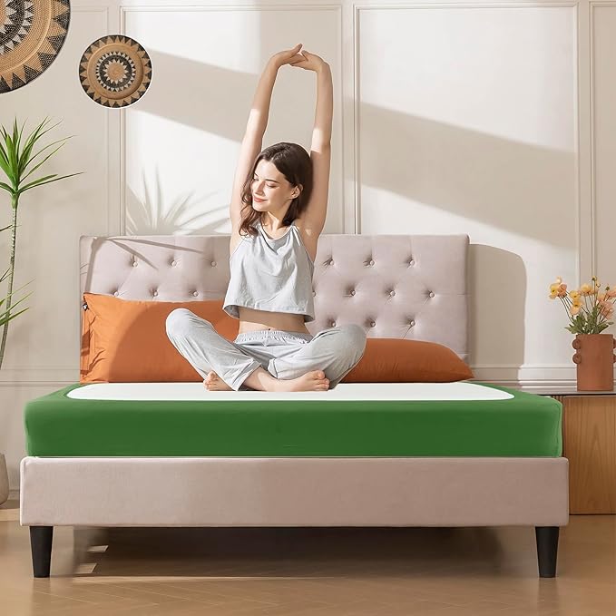 Biscaynebay Decorative Box Spring Cover Queen Size, Sage Luxurious Jersey Knitting Stretchy Wrap Around 4 Sides Bed Skirt for Home/Hotels, Easy Fit Wrinkle & Fade Free Machine Washable