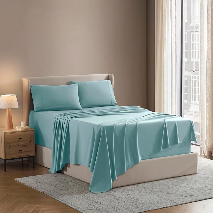 Nestl Split King Sheet Set - 1800 Ultra-Soft Microfiber Bed Sheets - Double Brushed - Deep Pockets - Easy Fit - 5 Piece Set - Bed Sheets & Pillowcases (Split King Size, Light Blue)