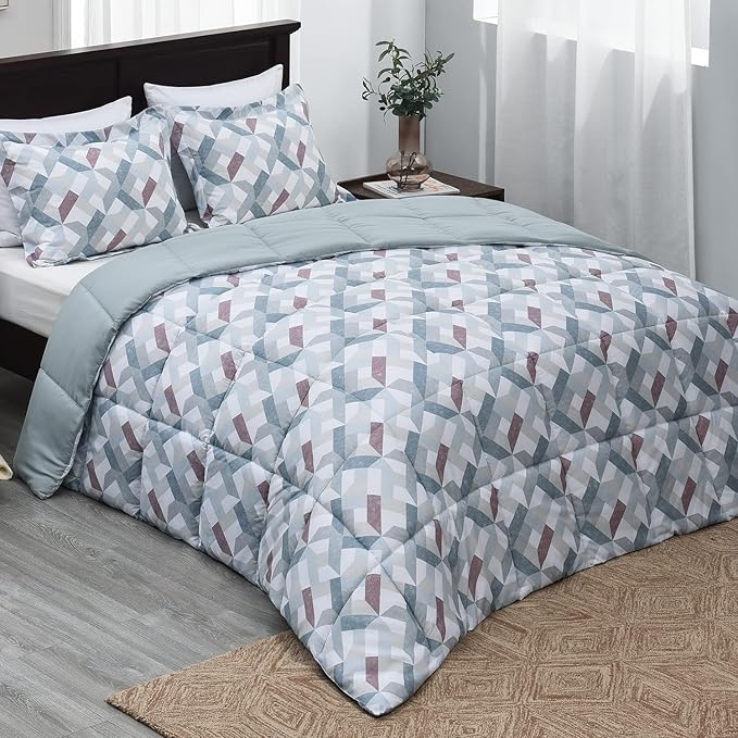 Basic Beyond King Size Comforter Set - Printed Geometry Pattern Comforter Set King Size,Lightweight Down Alternative Bed Comforter King Set(Geometry,King)