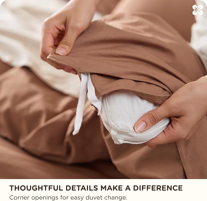 Bedsure Cotton Duvet Cover Full - Luxury Slub Weave 100% Cotton Duvet Cover with a Linen Like Textured, Easy Change Durable Bedding, Mocha Mousse, 80" x 90"