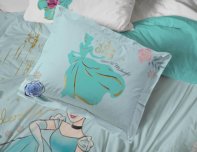 Jay Franco Kids Comforter Set Includes Sheets and Pillow Covers - Soft and Cozy Bed Set for Stylish Room Decor, Official Licensed Bedding, Blue - Cinderella, 7 Piece Queen