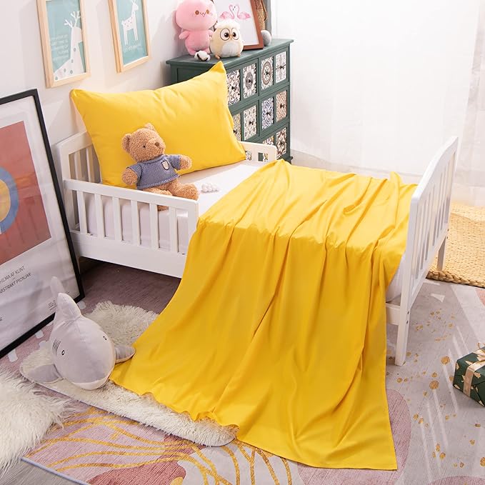 NTBAY Toddler Sheet Set - 3-Piece Microfiber Crib Sheet Set - Flat Sheet, Fitted Sheet, Pillowcase - Solid Toddler Bedding, Yellow