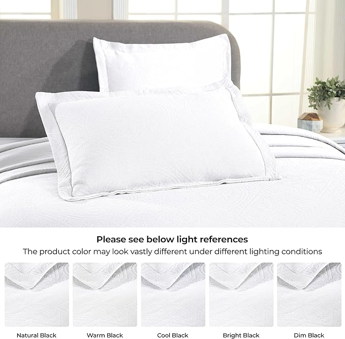 Superior 2 Piece Celtic Circles Cotton Bedspread Set, Decorative Bed Spread, Home Bed Decor, 1 Pillow Sham, Medium Weight Blanket, Matelasse Coverlet Bedding, Wedding Ring Design, Twin, White