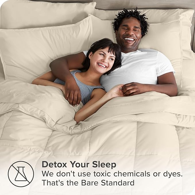 Bare Home Bed-in-A-Bag 7 Piece Comforter & Sheet Set - Full XL - Goose Down Alternative - Ultra-Soft 1800 Premium Bed Set (Full XL, Sand/Sand)
