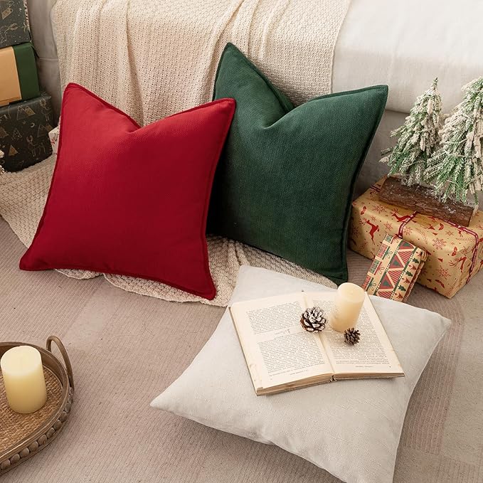 MIULEE Pack of 2 Red Decorative Pillow Covers 26x26 Inch Soft Chenille Luxurious Couch Throw Pillows Farmhouse Cushion Covers Euro Shams with Elegant Design for Sofa Bedroom Home Decor