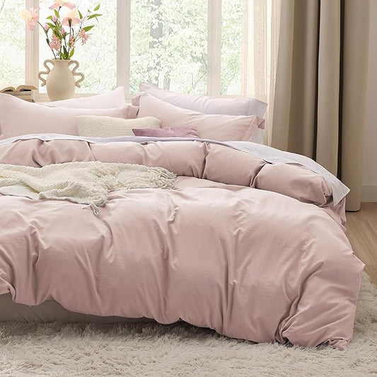 Bedsure Rose Pink Duvet Cover King Size - 3 Pieces Prewashed Extra Soft Bedding Set, Includes 1 Duvet Cover 104x90 Inches with Zipper Closure & 2 Pillow Shams, Comforter Not Included