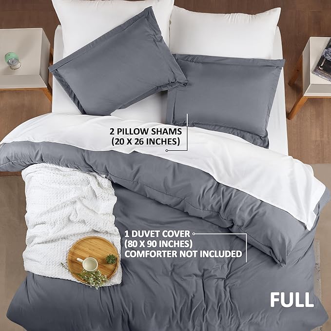 Utopia Bedding Duvet Cover Full Size - 3 Piece with Zipper Closure - 1 Comforter Cover 80X90 Inches & 2 Pillow Shams 20X26 Inches (Pack of 10, Grey) Comforter Not Included