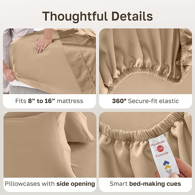 California Design Den 100% Cotton Full Sheet Set, 600 Thread Count Sateen, Soft, Cooling Bed Sheet with Deep Pockets, Hotel-Quality Bedding Sheets & Pillowcases (Golden Tan)