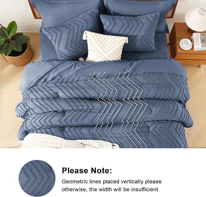 Litanika California King Size Comforter Set with Sheets Ocean Blue - 7 Pieces Bed in a Bag Cal King Chevron Tufted Complete Bedding Sets with Comforter, Sheets, Pillowcases & Shams
