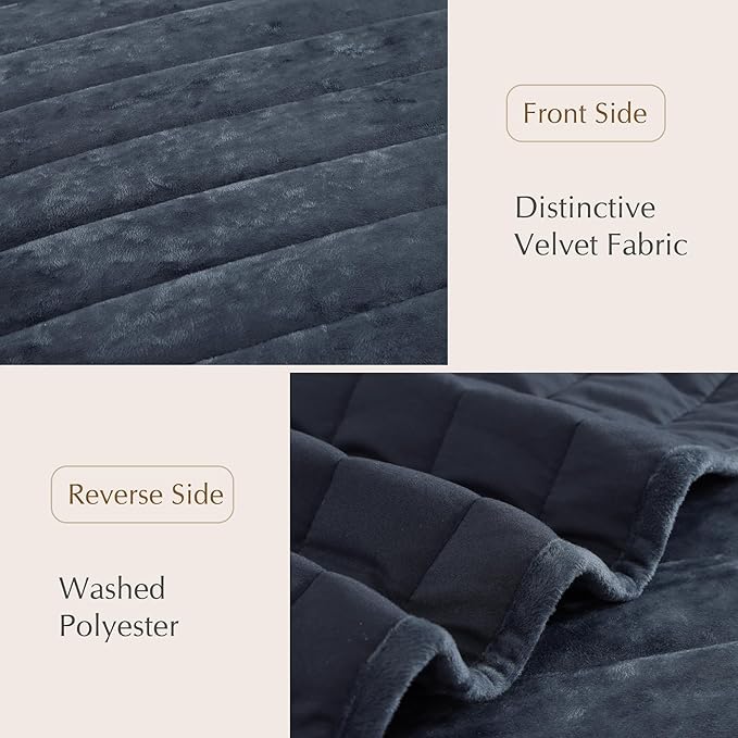 WRENSONGE Velvet Queen Quilt Set-3 Pieces Blue Grey Luxurious Velvet Striped Channel Comforter with 2 Shams, Soft Bedspread Coverlet Quilted Bedding Set for All Season