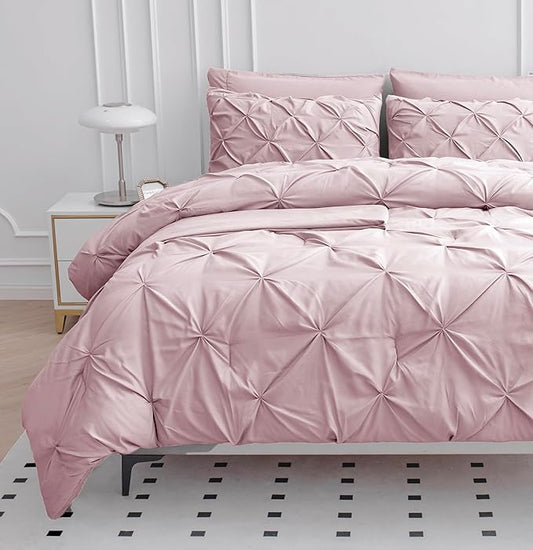 LANE LINEN California King Comforter Set - Bed in a Bag Cal King Bedding Set 7 Piece - Gentle Soft Pintuck Bed Set Gift for Family - Pinch Pleat Comforter with Sheets, Pillowcases & Shams - Sepia Rose | Gentle soft feel, Family friendly, Oversized cove...