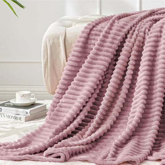 BEDELITE Fleece Throw Blanket for Couch – 3D Ribbed Jacquard Soft and Warm Decorative Fuzzy Blanket – Cozy, Fluffy, Plush Lightweight Berry Purple Throw Blankets for Bed, Sofa, 50x60 inches