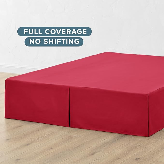 Bare Home Queen Bed Skirt - 15-Inch Tailored Drop Easy Fit - Bed Skirt for Queen Beds - Center & Corner Pleats (Queen, Red)