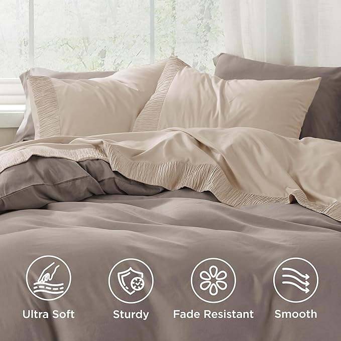 Bedsure California King Sheet Sets - 4 Pieces Soft Cal King Sheets - Breathable & Cooling - Hotel Luxury - Easy Care Polyester Microfiber Bedding for Women, Men, Beige
