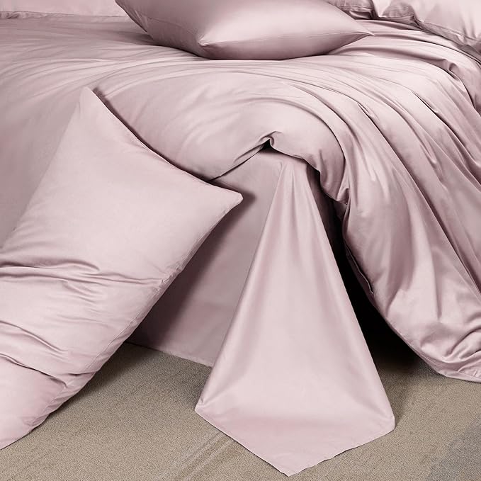 MooMee Duvet Cover Set 100% Extra Long Staple Cotton 600 Thread Count Silky Sateen Smooth Luxury Soft Breathable Durable Hotel Quality Bedding, 3 Pieces (Pale Mauve, Queen 90"x90")