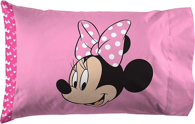 Jay Franco Disney Minnie Mouse Hearts N Love 4 Piece Twin Bed Set - Includes Reversible Comforter & Sheet Set - Super Soft Fade Resistant Microfiber - (Official Disney Product)
