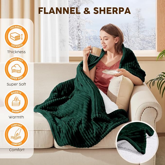 HYLEORY Heated Blanket Electric Twin, Soft Flannel Sherpa Heater 5 Heat Settings and 10 Hours Auto Shut-Off Heating Blanket ETL Certification Over-Heat Protection Machine Washable,Green