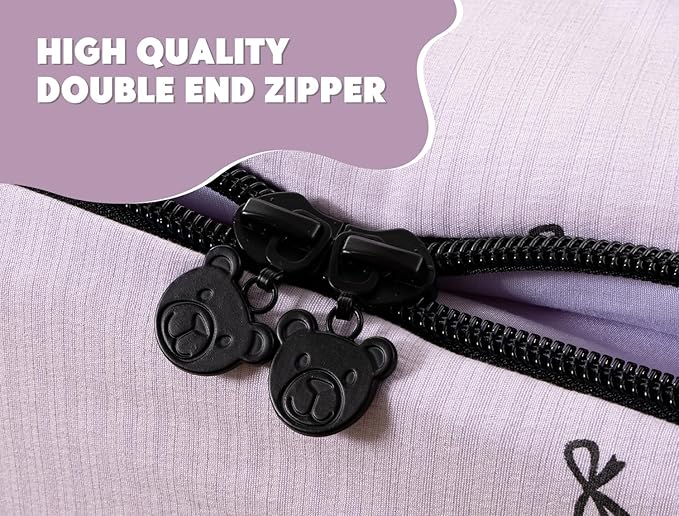 Meeting Story 3pcs Kids Comforter Set Zip up Bedding Set for Girls,Twin Kid Bedding Set Bow Comforter Set for Kid,All in one Zipper Bedding（Lightpurple,Twin）