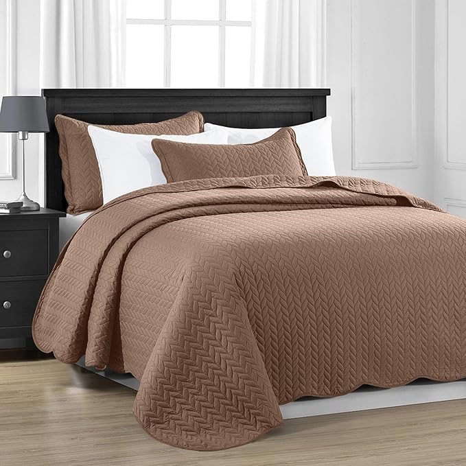 MOONLIGHT20015 California King 8 Pack Quilt Bedding Set Size (118"x106") + 2 Pillow Shams (20" x 36"+ 2") - 3 Pcs All Season Reversible Microfiber Coverlet Embossed Quilt Bedspread (Beige)