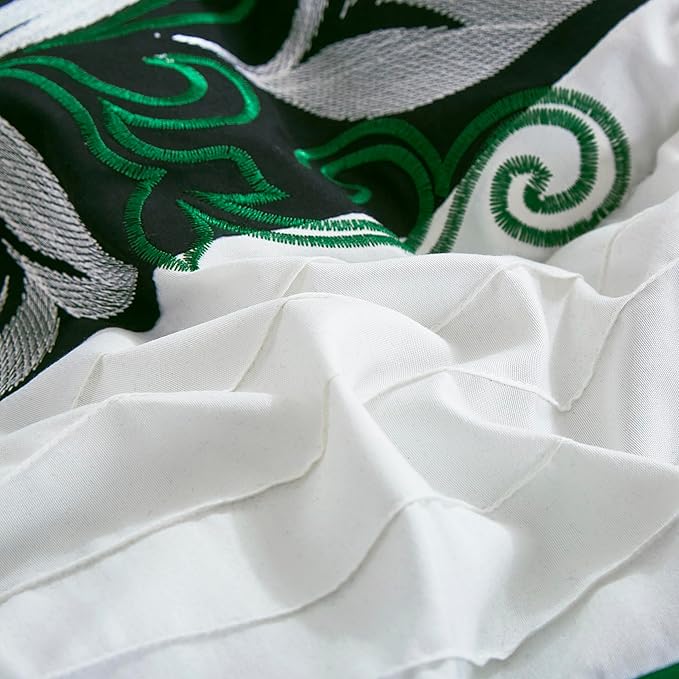 Chezmoi Collection Napa 7-Piece Luxury Leaves Scroll Embroidery Bedding Comforter Set (King, Green/Black/Cream)