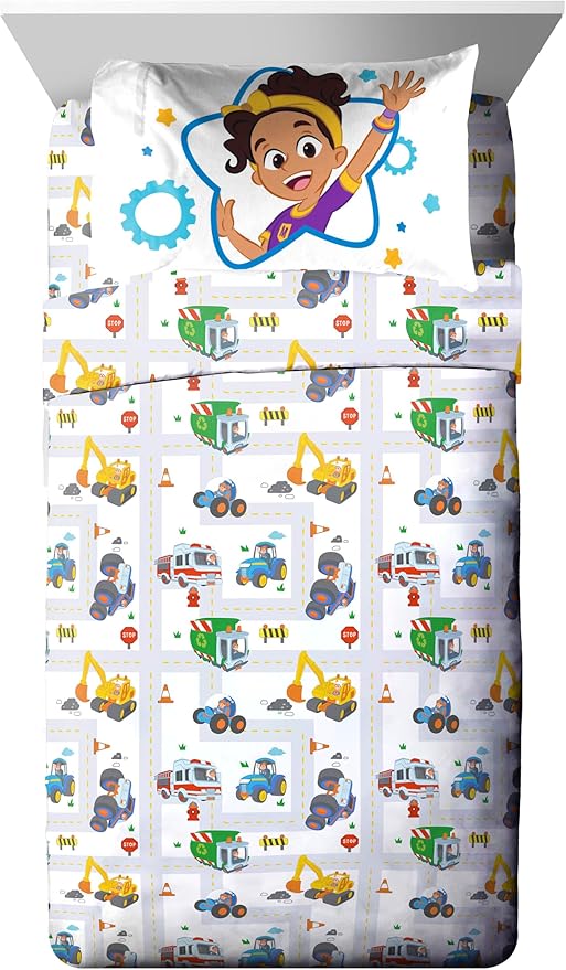 Jay Franco Blippi & Meekah Trucks Full Comforter Set - 7 Piece Blue Bedding Sheet Set & Pillow Covers - Super Soft Microfiber Bed Set