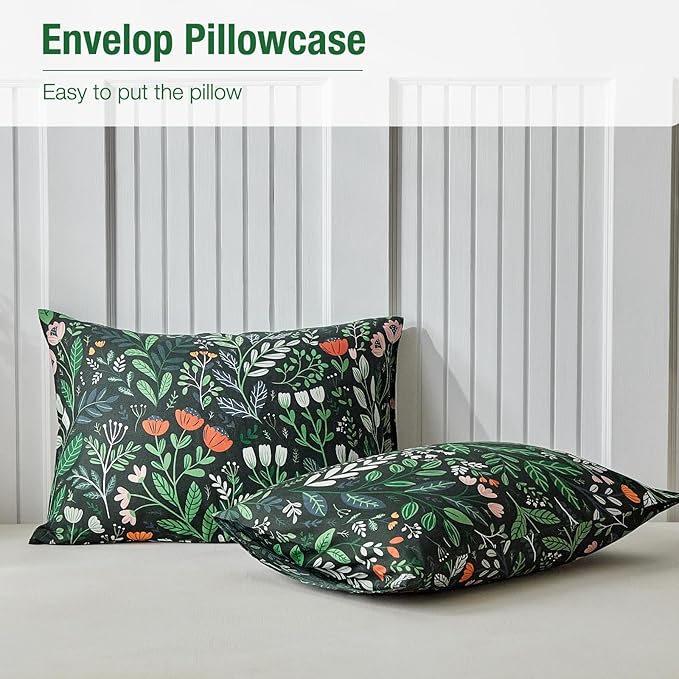 Lekesky King Size Reversible Duvet Cover, Duvet Cover King Size 3 Piece Romantic Garden Microfiber Botanical Bedding Set with Zipper Closure Corner Ties
