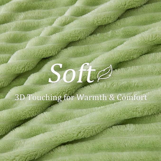 BEDELITE Twin Blanket for Couch & Bed, 300GSM Soft & Warm Fleece Blanket, Decorative and Giftable Striped Grass Green Blankets for Women, Men, 60"x80"