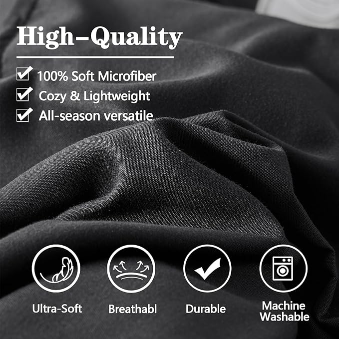 Yogeneg Twin Comforter Set 5 Piece Bed in a Bag,Grid Pinch Pleat Black Twin Bedding Set,Striped Textured Soft Microfiber Comforter with Sheet Set,All Season Complete Bed Set(Black,Twin)