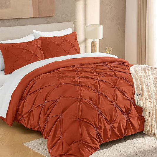 Andency Burnt Orange Terracotta King Size Comforter Set, 3 Pieces Pinch Pleat All Season Bedding Set, Soft Lightweight Microfiber Down Alternative Comforter Bed Set