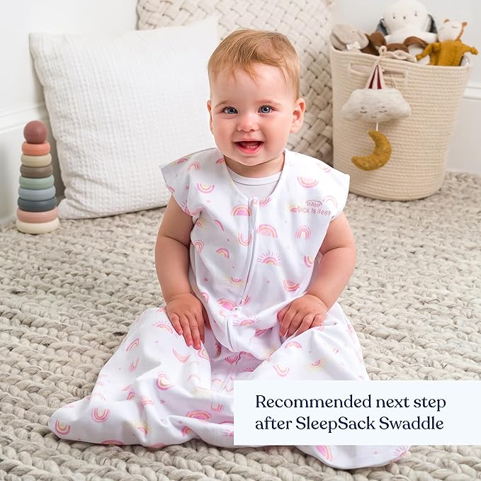HALO SleepSack, 100% Cotton Wearable Blanket, Swaddle Transition Sleeping Bag, TOG 0.5, Sunshine Rainbows, Small, 0-6 Months