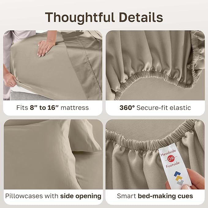 California Design Den California King Sheet Set - 100% Cotton, 600 Thread Count Deep Pocket Cal King Sheet Set, Luxury Soft Hotel-Quality Sheets with Sateen Weave (Cool Taupe)