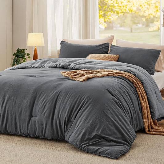 Bedsure Twin/Twin XL Comforter Set, Dark Gray Soft Prewashed Bedding for All Seasons, 2 Pieces GentleSoft™ Bed Set, 1 Lightweight Comforter (68"x88") and 1 Pillowcase (20"x26")