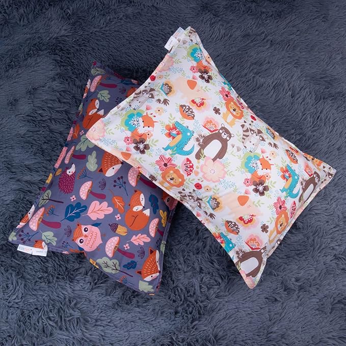 ALVABABY Toddler Pillowcases 2 Pack Organic Cotton Kids Pillow Cover Fit 13"x 18" or 12"x28" Envelope for Girl Boy Sleepy Travel