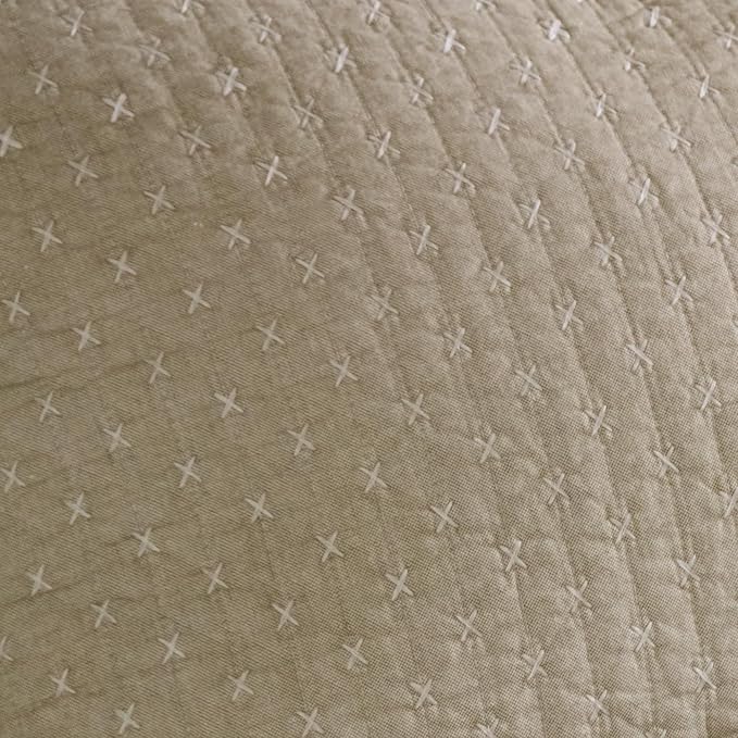 Levtex Home Cross Stitch Reversible King/Cal King Quilt Set (106x92in) and 2 Pillow Shams (36x20in) - Stitch Texture - Taupe - Cotton King Size Quilt Bedding Set - Lightweight Soft Pre-Washed