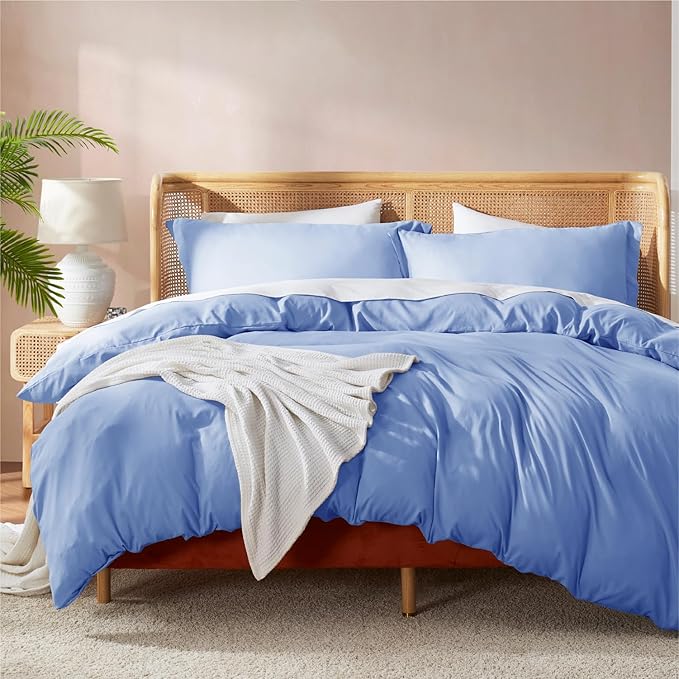 Nestl California King Duvet Cover Set with Comforter Insert - Calm Blue 4 Piece 104x98 Duvet Cover & 2 Pillow Shams with White Quilted Down Alternative Comforter, Ultra Soft, All Season
