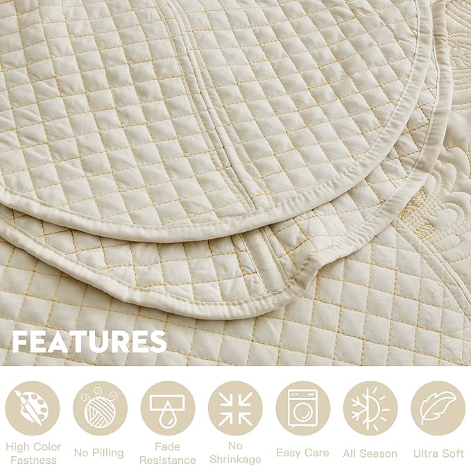 Oversized King Bedspread 128x120 Extra Wide, Paisley Pattern Design, Lightweight Bedding Cover, Reversible, 5 Piece, 100% Microfiber, Ivory Yellow