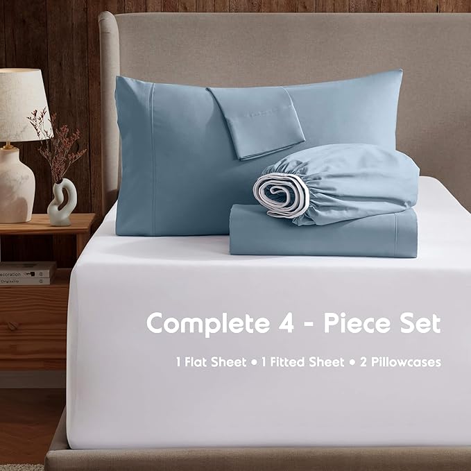 Nestl Full XL Sheet Set - Luxury 1800 Ultra-Soft Microfiber Full Extra Long Bed Sheets - Double Brushed - Deep Pockets - Easy Fit - 4 Piece Set - Bedding Sheets & Pillowcases (Full XL, Stone Blue)