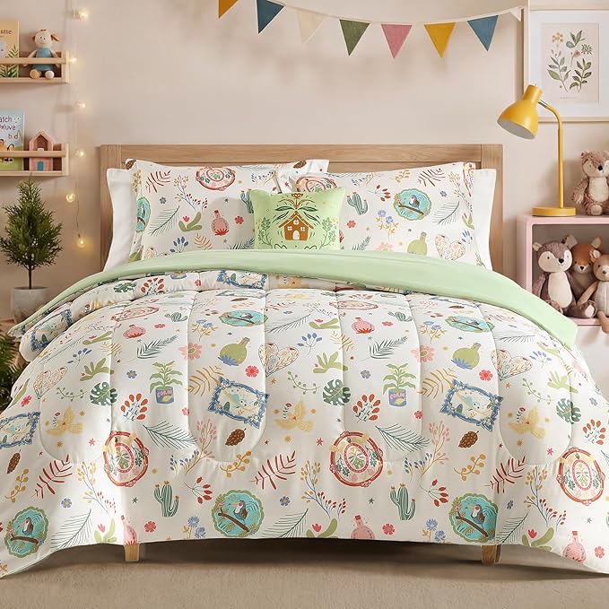 Twin Comforter Set for Girls-3 Pieces Forest Friends Twin Bedding Set with 1 Comforter, 1 Decor Pillow, 1 Pillow Sham