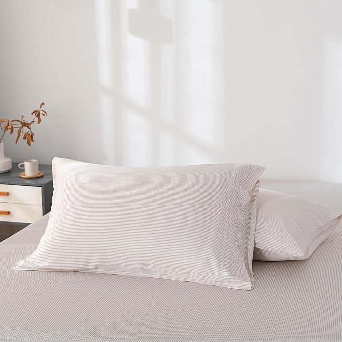 Bella Coterie | Luxury Bamboo Viscose King Size Pillowcase Set | 100% Organically Grown | Ultra Soft | Cooling | 2 Pcs [Striped Dune]