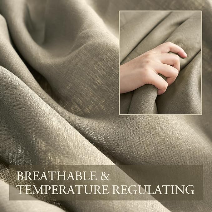 DAPU 100% Linen Duvet Cover Set - Pure Natural French Flax Linen with Corner Ties and Zipper Closure Soft Breathable Durable for Hot Sleepers 1 Duvet Cover 2 Pillowcases (Forest Green, Queen)