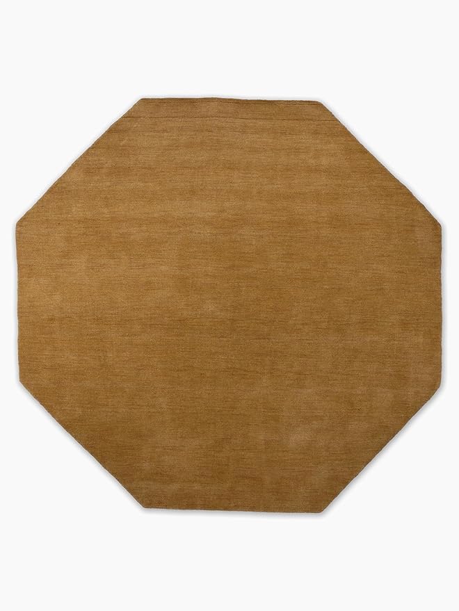 Hand Knotted Loom Wool ECO-Friendly Area Rugs - 6'x6', Octagon, Gold Color, Solid Plain Design, High Pile Thick Handmade Anti Skid Area Rugs for Living Room, Bed Room (L00111)