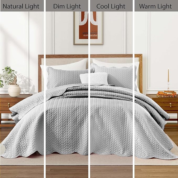 IR Imperial Rooms 8 Pack Quilt King Size Bedding (106" x 96") - Bulk Wholesale for Hotels, Guest Bedroom & Airbnbs - Lightweight Microfiber Reversible Embossed Quilts Bedspread (Silver)