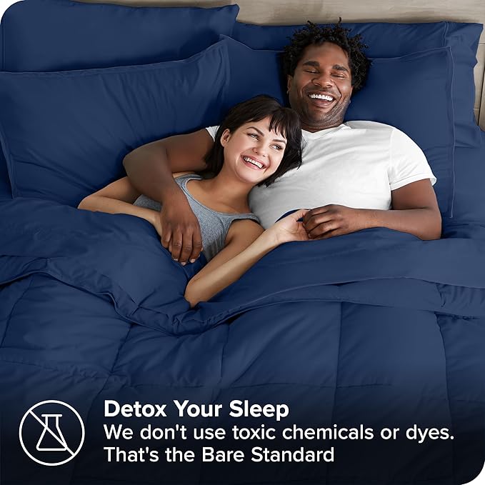 Bare Home Bed-in-A-Bag 7 Piece Comforter & Sheet Set - Full - Goose Down Alternative - Ultra-Soft 1800 Premium Bedding Set (Full, Dark Blue/Dark Blue)