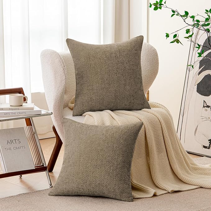a moment Brown Chenille Throw Pillow Covers 20x20 Inch Pack of 2 Modern Decorative Throw Pillow Covers Farmhouse Cross Covers Home Decor for Sofa Bedroom Living Room
